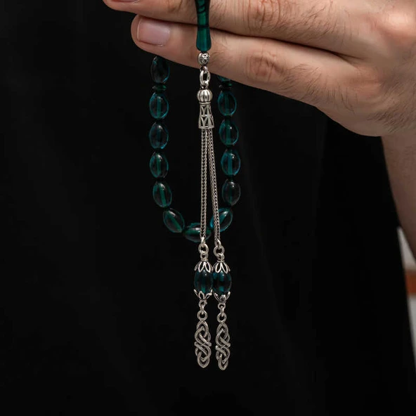 BlackCraft Gümüş Püskül Sıkma Kehribar Tesbih (BC-2EE3B4) - 4