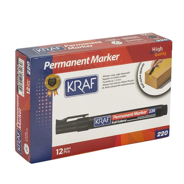 Kraf Permanent Markör Yuvarlak Uc 220 Siyah (Koli Kalemi) 12’li - 4