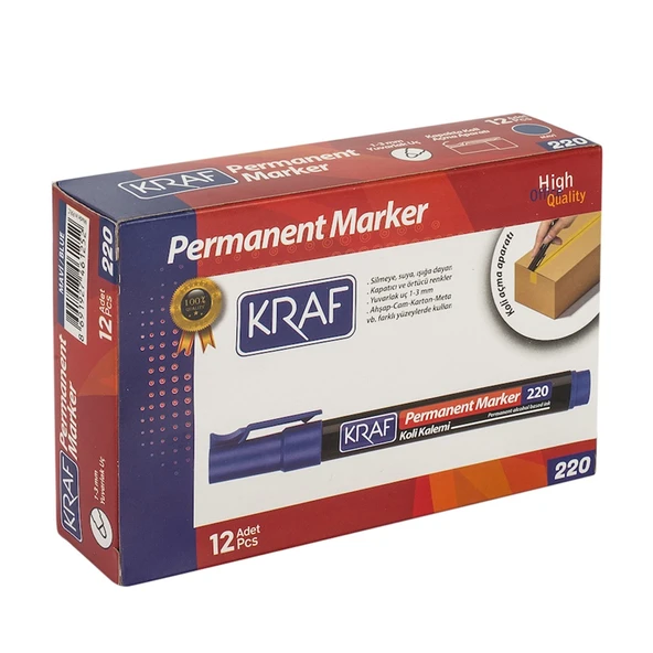 Kraf Permanent Markör Yuvarlak Uc 220 Mavi (Koli Kalemi) 12’li - 4