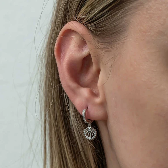 BlackCraft Gümüş Sallantılı Göz Kadın Küpe (BC-2DF385) - Resim 5