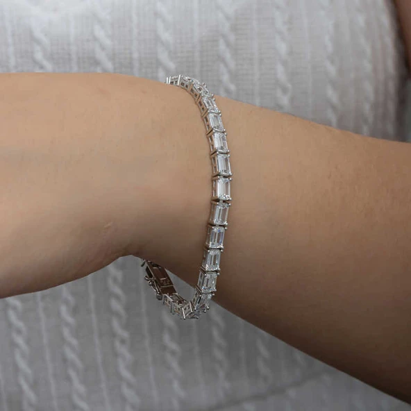 BlackCraft Gümüş Beyaz Taşlı Su Yolu Kadın Bileklik (BC-2CF084) - 4