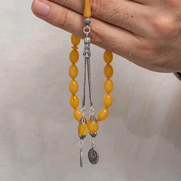 BlackCraft Gümüş Püsküllü Sıkma Kehribar Tesbih (BC-AD5C38) - 2