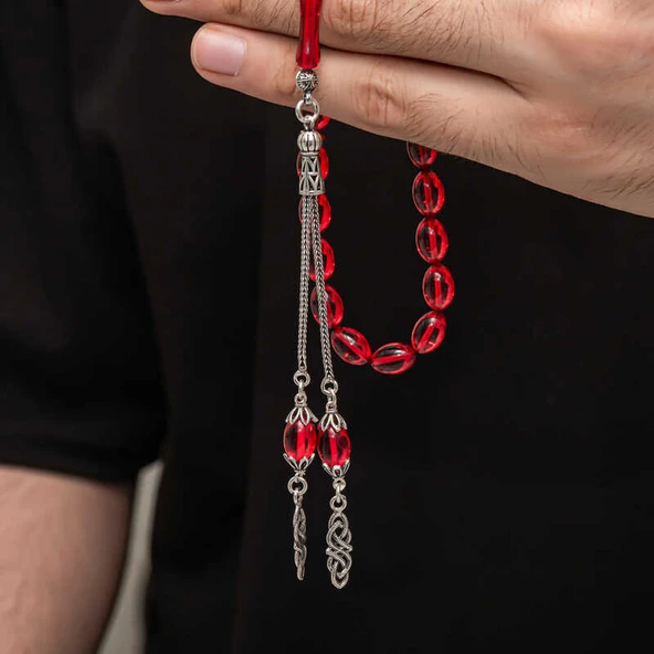 BlackCraft Gümüş Püskül Sıkma Kehribar Tesbih (BC-2EE3B4) - 3