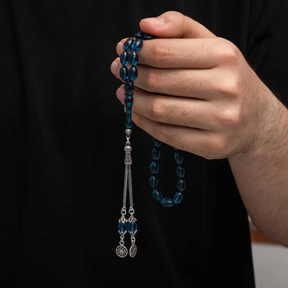 BlackCraft Gümüş Püskül Sıkma Kehribar Tesbih (BC-2EE3B4) - 2