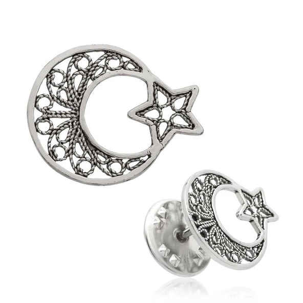 BlackCraft 925 Ayar Gümüş Telkari Ay Yıldız Rozet (BC-A1C080) ürün görseli