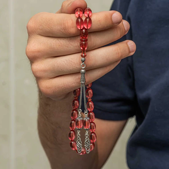 BlackCraft Gümüş Püsküllü Ateş Kehribar Tesbih (BC-7140F2) - 3