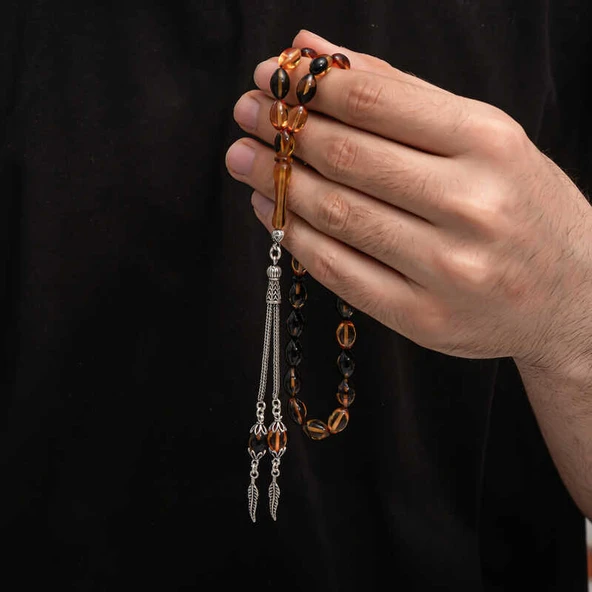 BlackCraft Gümüş Püskül Sıkma Kehribar Tesbih (BC-2EE3B4) - 2