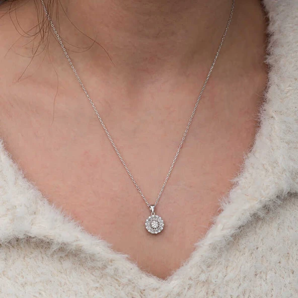 BlackCraft Gümüş Zirkon Taşlı Yuvarlak Kadın Kolye (BC-CBBE69) - Resim 5