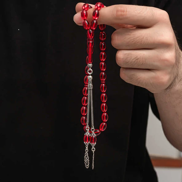 BlackCraft Gümüş Püskül Sıkma Kehribar Tesbih (BC-2EE3B4) - 4