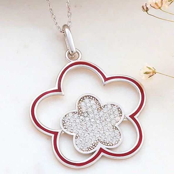 BlackCraft ​925 Ayar Gümüş Çiçek Desenli Kadın Kolye (BC-17B67C) ürün görseli 1