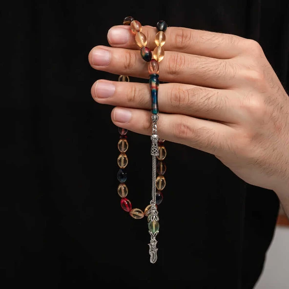 BlackCraft Gümüş Püskül Sıkma Kehribar Tesbih (BC-2EE3B4) - 3