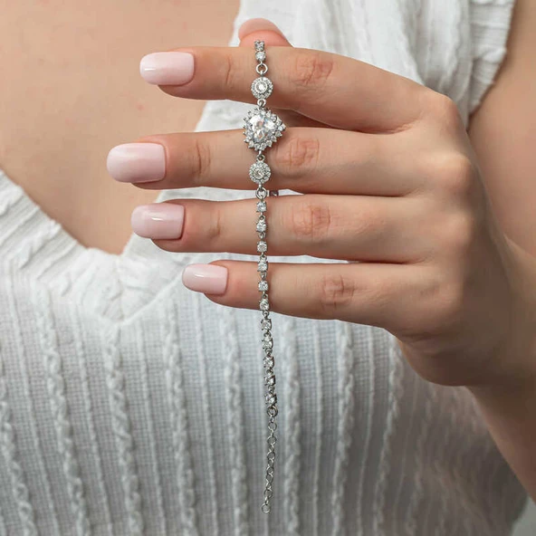 BlackCraft 925 Ayar Gümüş Kalpli Su Yolu Kadın Bileklik (BC-052BC2) - Resim 2