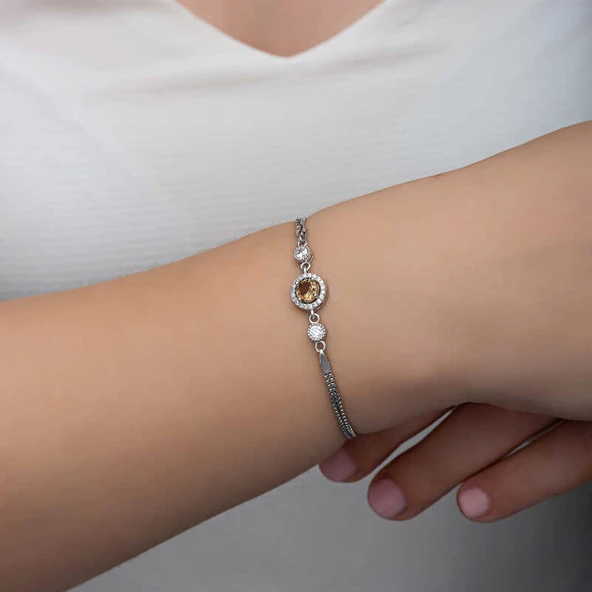 BlackCraft ​Gümüş Yuvarlak Zultanit Taşlı Kadın Bileklik (BC-F0B922) - Resim 4