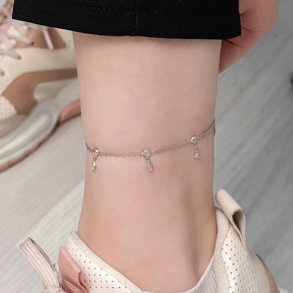 BlackCraft 925 Ayar Gümüş Damla Zirkon Taşlı Halhal (BC-B7714F) - 3