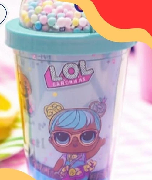 PİPETLİ BARDAK MATARA SEVİMLİ SULUK 450 ml ÇİFT KATMANLI MAVİ