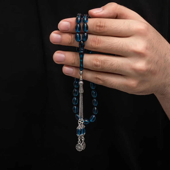 BlackCraft Gümüş Püskül Sıkma Kehribar Tesbih (BC-2EE3B4) - 3