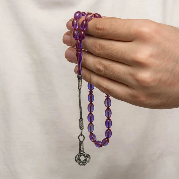 BlackCraft Gümüş Kazaz Püsküllü Sıkma Kehribar Tesbih (BC-E401FC) - 3