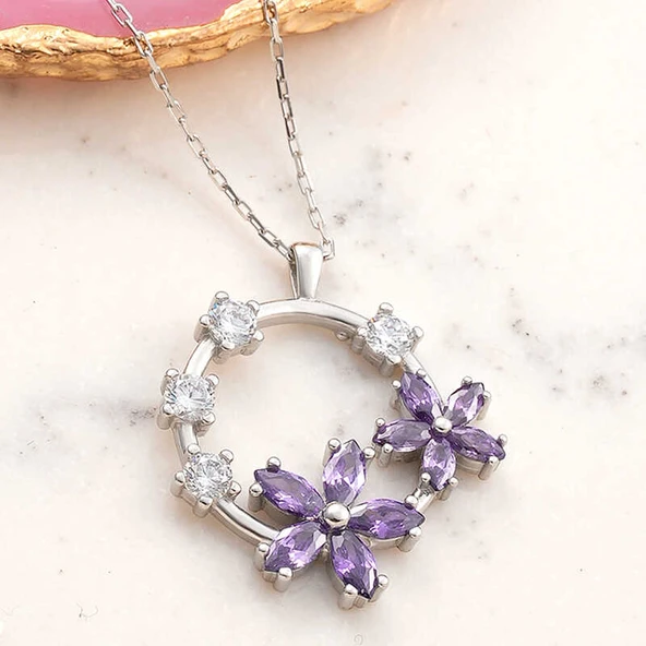 BlackCraft 925 Ayar Gümüş Mor Çiçek Kadın Kolye (BC-EC0D73) ürün görseli 1
