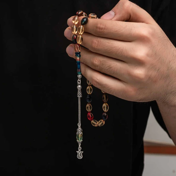 BlackCraft Gümüş Püskül Sıkma Kehribar Tesbih (BC-2EE3B4) - 2