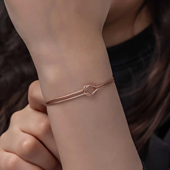 BlackCraft 925 Ayar Gümüş Rose Aşk Düğüm Kadın Bileklik (BC-BD32C8) - 3