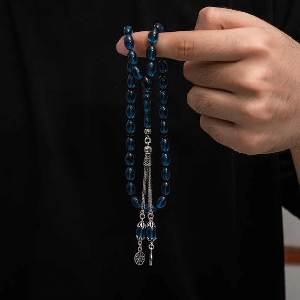 BlackCraft Gümüş Püskül Sıkma Kehribar Tesbih (BC-2EE3B4)