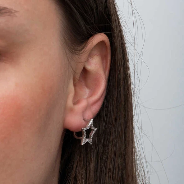 BlackCraft Gümüş Yıldız Kadın Küpe (BC-51C77E) - Resim 4