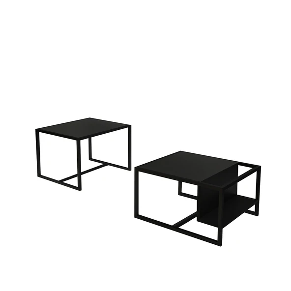 Batı 2’li Modern Orta Sehpa Takımı – Metal Ayaklı, Alt Raflı - 4