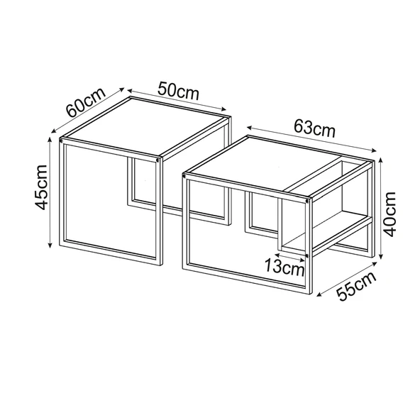 Batı 2’li Modern Orta Sehpa Takımı – Metal Ayaklı, Alt Raflı - 5