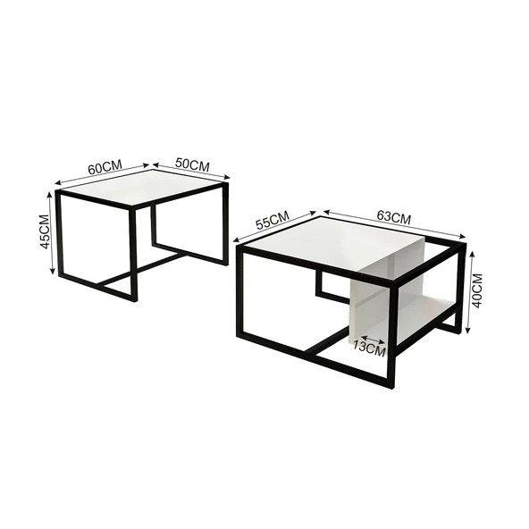 Batı 2’li Modern Orta Sehpa Takımı – Metal Ayaklı, Alt Raflı - 5