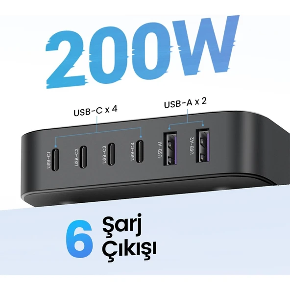 Ugreen Nexode 200w Gan 2 6 Portlu Masaüstü Hızlı Şarj Cihazı Istasyonu - 3