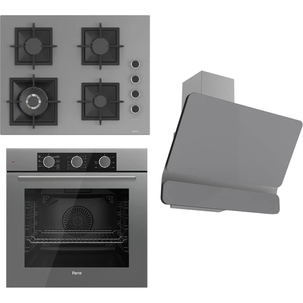 Ferre Flameart Sc Serisi Gri Set (SC408-WFA + QXE62CPR +D082 ) - 65 Cm'lik Kare Döküm Izgara-Wok - 1