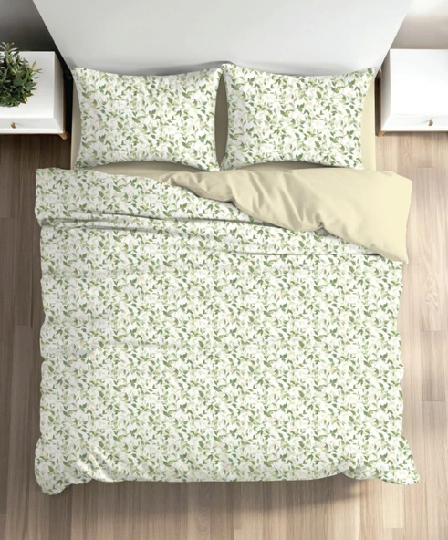 FİXBOX ÇİFT KİŞİLİK RANFORCE NEVRESİM TAKIMI OLEA BEJ - Resim 2