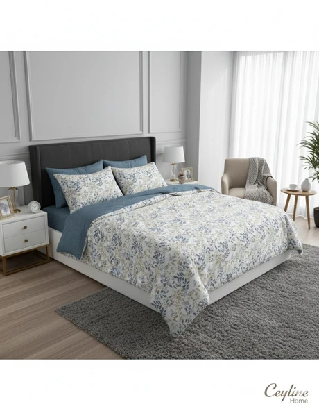 FİXBOX ÇİFT KİŞİLİK RANFORCE NEVRESİM TAKIMI FOLHA İNDİGO ürün görseli