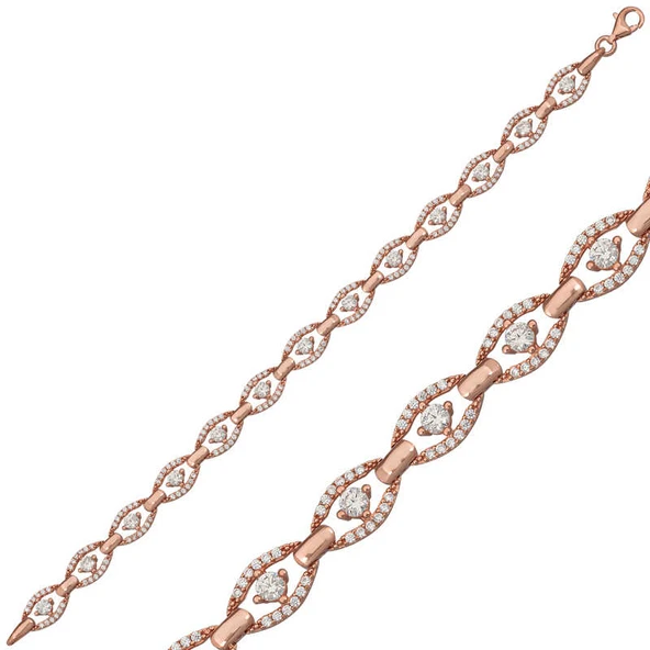 BlackCraft 925 Ayar Gümüş Rose Oval Su Yolu Bileklik (BC-88F97E)