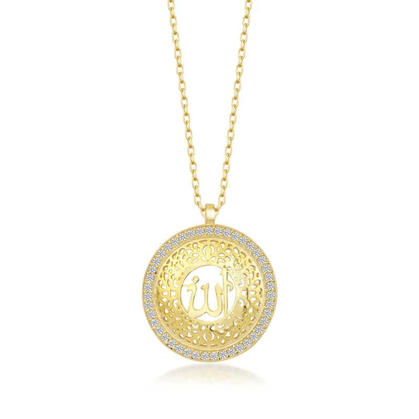 BlackCraft Gümüş Gold Allah Yazılı Kadın Kolye (BC-6956E3) ürün görseli 1