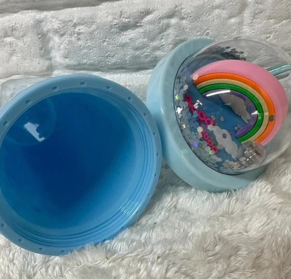 PİPETLİ BARDAK MATARA SEVİMLİ SULUK 450 ml ÇİFT KATMANLI KALPLİ PULLU - 3