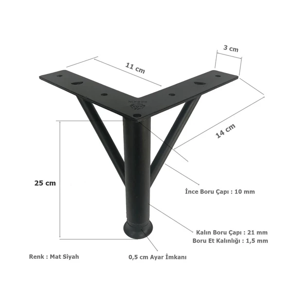 Firkete Ayak Metal 25 cm Mat Siyah Mobilya Koltuk Ayağı - 2