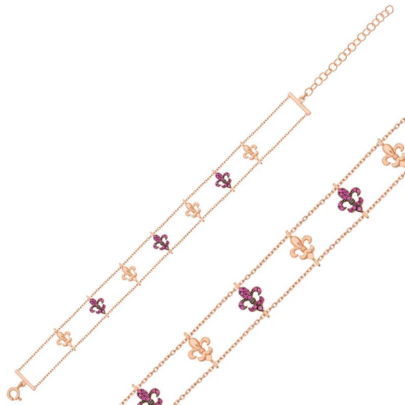 BlackCraft 925 Ayar Gümüş Rose Çiçek Desenli Bileklik (BC-161C39) - Resim 2