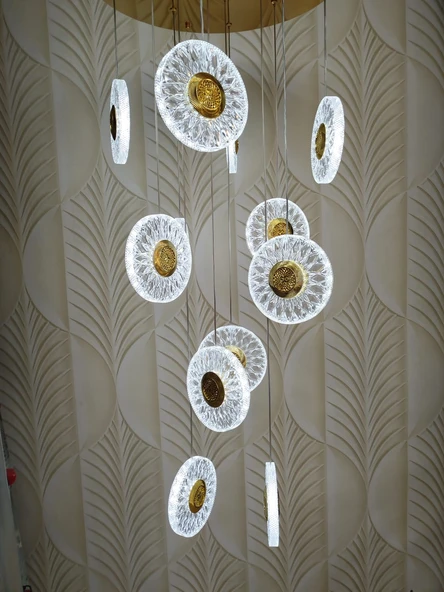 Şık Tarz Modern LED Avize Gold Ledli Salon Avize 12 Lİ