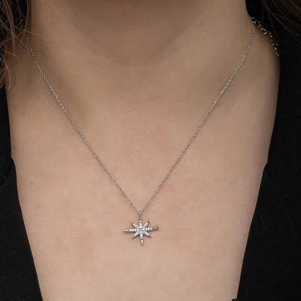 BlackCraft Gümüş Kutup Yıldızı Kadın Kolye (BC-9DCB1F) - Resim 3