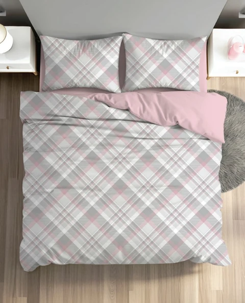 FİXBOX ÇİFT KİŞİLİK RANFORCE NEVRESİM TAKIMI LİNEA PUDRA - Resim 2