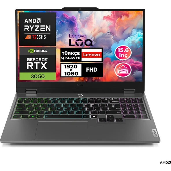 Loq 15ARP9 Ryzen 5-7235HS 32GB 512GB SSD 6 GB RTX3050 15.6" W11P Gaming Laptop 83JC000QTR 009 ürün görseli 1