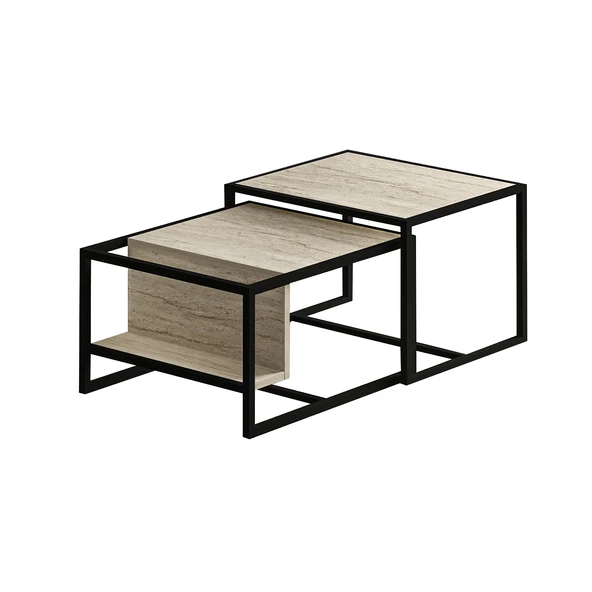 Batı 2’li Modern Orta Sehpa Takımı – Metal Ayaklı, Alt Raflı - 4