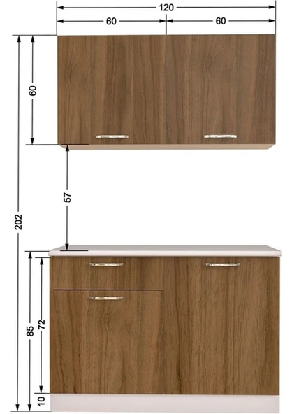 T Designo Selena Hazır Mutfak Dolabı 120 cm Tezgah Dahil Ceviz - Resim 3