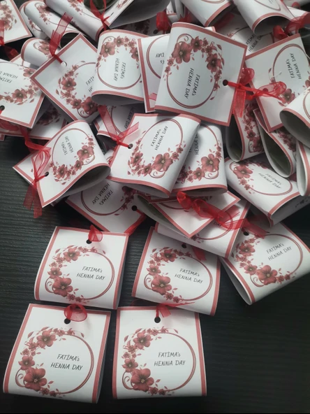 25 Adet Kişiye Özel Tasarım Hazır Paketlenmiş Dağıtmalık Hediyelik Kına - Resim 4
