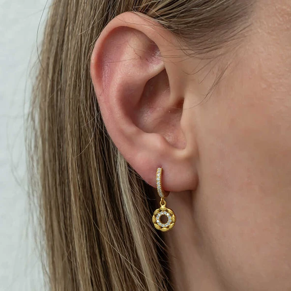 BlackCraft Gümüş Sallantılı Gold Halka Kadın Küpe zarif - Resim 4