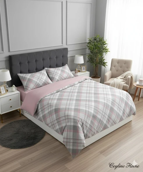 FİXBOX ÇİFT KİŞİLİK RANFORCE NEVRESİM TAKIMI LİNEA PUDRA ürün görseli