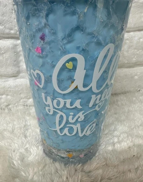 PİPETLİ BARDAK MATARA SEVİMLİ SULUK 450 ml ÇİFT KATMANLI KALPLİ PULLU - 4