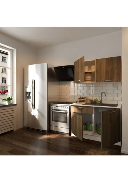 T Designo Selena Hazır Mutfak Dolabı 120 cm Tezgah Dahil Ceviz - Resim 2