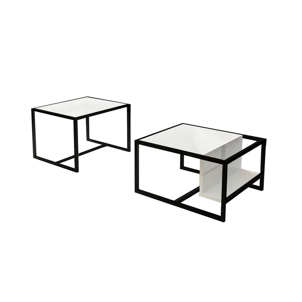 Batı 2’li Modern Orta Sehpa Takımı – Metal Ayaklı, Alt Raflı - 4